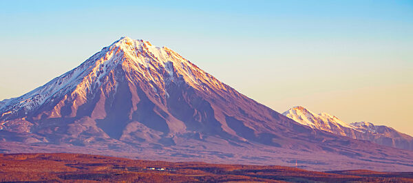 Panoramic view of the city Petropavlovsk-Kamchatsky and volcanoe