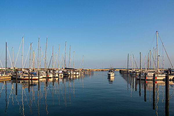 Sailboats in the port of Sassnitz on the island Ruegen, Germany
