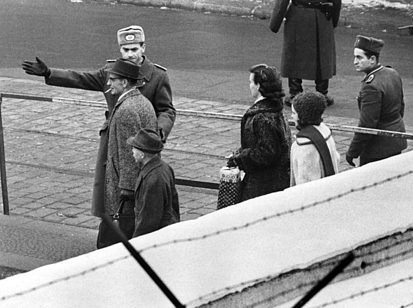 Citizens from West Berlin pass border crossing-point at Berlin Wall