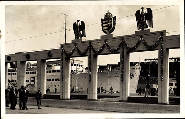 Dampfschiff Tannenberg, Seedienst Ostpreußen, Kreuzer Prinz Eugen, Stapellauf 22.08.1938, Festtor