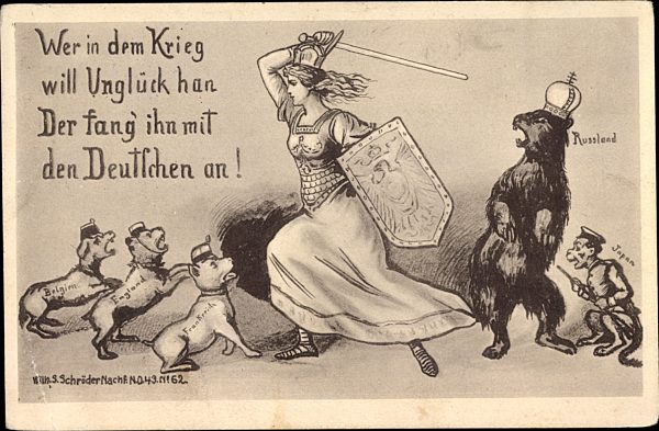 Germania, Wer in dem Krieg will Unglück han, Russischer Bär, Japan als Affe, Hunde