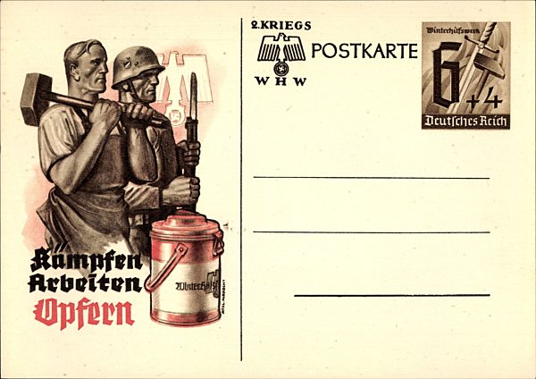 Ganzsachen Kämpfen, Arbeiten, Opfern, 2. Kriegs WHW, 6 Pfennig