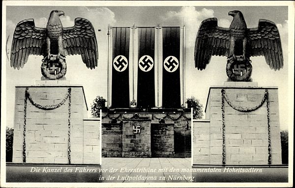 Nürnberg, Luitpoldarena, Kanzel des Führers, Hoheitsadler, Reichsparteitagsgelände