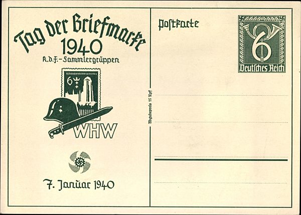 Ganzsachen Tag der Briefmarke 1940, KdF Sammlergruppen, WHW, 07 Januar 1940