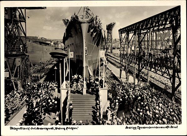 Deutsches Kriegsschiff, Stapellauf des Kreuzers Prinz Eugen, Krupp Germaniawerft Kiel