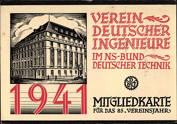 Verein Deutscher Ingenieure im NS Bund Deutscher Technik 1941, Mitgliedskarte