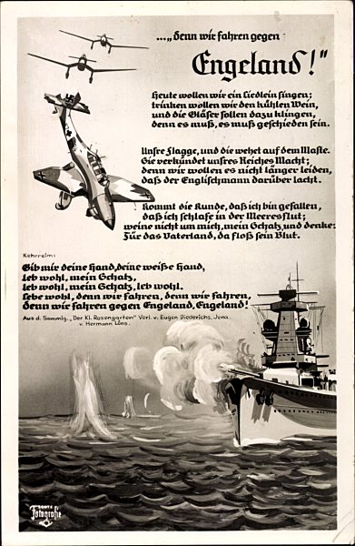 Lied Denn wir fahren gegen Engeland, Stuka Angriff, Kriegsschiff, II. WK
