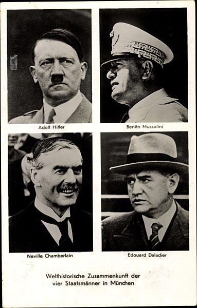 Münchner Abkommen 1938, Adolf Hitler, Benito Mussolini, Neville Chamberlain, Edouard Daladier