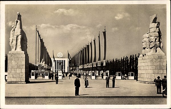 Düsseldorf am Rhein, Reichsausstellung Schaffendes Volk 1937, Haupteingang und Fahnenstraße