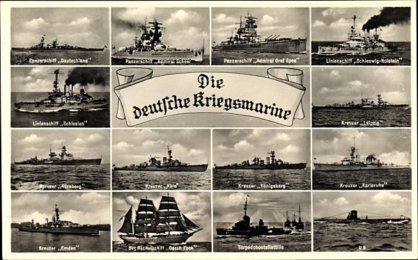 Deutsche Kriegsschiffe, Kriegsmarine, Panzerschiff Deutschland, Admiral Scheer, Leipzig, U 9