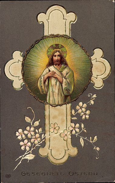Gesegnete Ostern, Jesus, Kreuz, Blumen