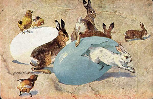 Ostern, Osterhasen, Ostereier, Küken, Eierschalen