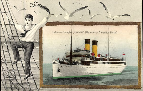 Turbinen Dampfer Kaiser der Hapag, Matrose im Netz