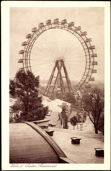 Wien 2, Blick auf das Prater Riesenrad, Dächer