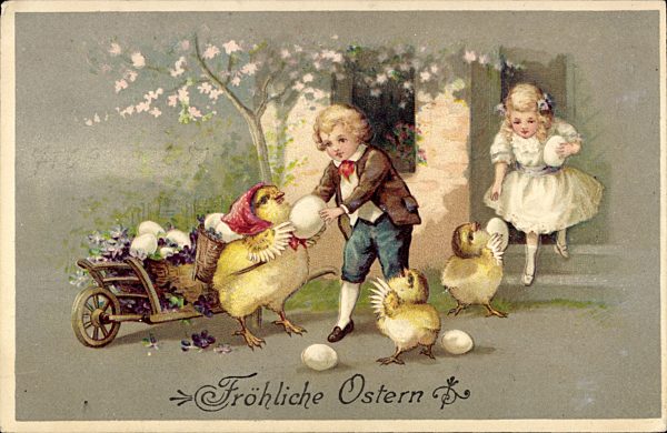 Glückwunsch Ostern, Küken, Ostereier, Kinder