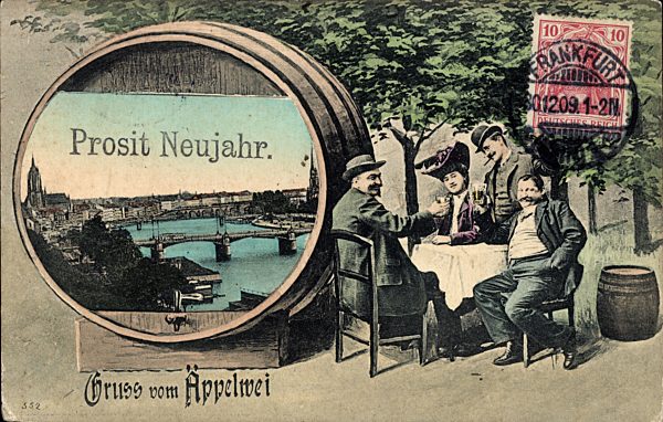 Frankfurt Main, Blick auf den Ort, Äppelwei, Prosit Neujahr