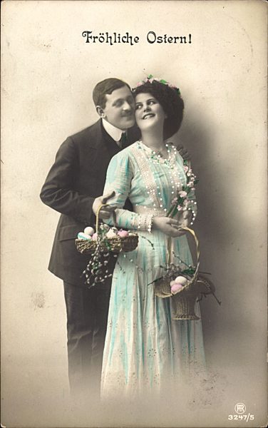 Glückwunsch Ostern, Liebespaar, Ostereierkorb, RPH 3247 5