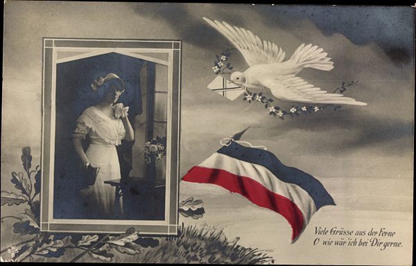 Passepartout Viele Grüße aus der Ferne, Weiße Taube, Fahne, Frau