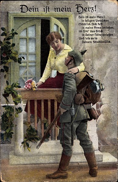 Dein ist mein Herz, Soldat mit Frau, Umarmung am Balkon
