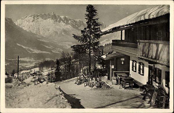 Schönau am Königssee, Alpengasthof Vorderbrand, Gebirge, Schlitten