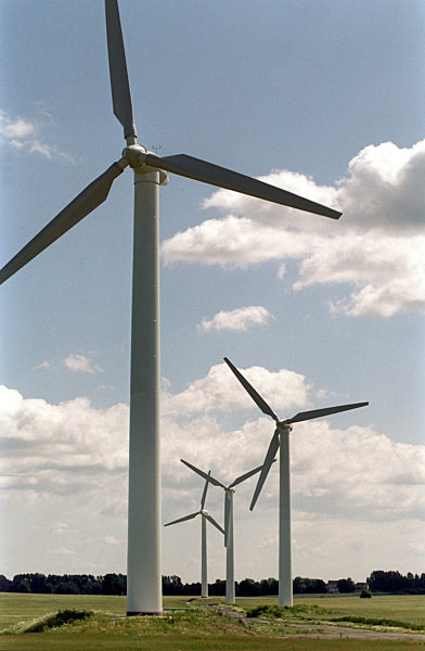 Der größte Windpark der Insel Rügen mit acht Aggregaten zu je 300 Kilowatt...