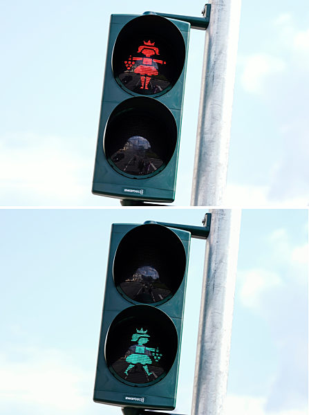 Weinköniginnen-Motiv auf Fußgänger-Ampeln