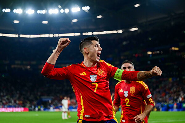 240620 Alvaro Morata of Spain celebrates after 1-0 during the UEFA Euro 2024...