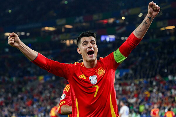 240620 Alvaro Morata of Spain celebrates after 1-0 during the UEFA Euro 2024...