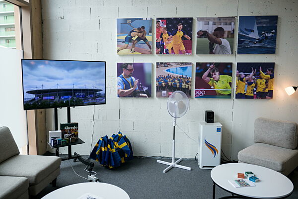 240723 A communal space of team Sweden in the Olympic Village during day -3...