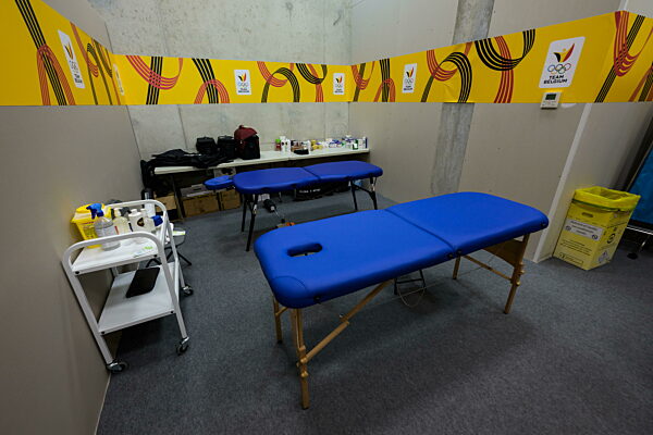 240723 A physio room in the building of team Belgium in the Olympic Village...