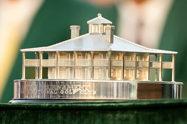 250413 General view of the Masters trophy during the Green Jacket Ceremony...