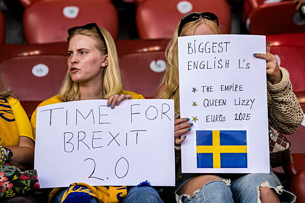 250717 Fans of Sweden ahead of the UEFA Women's Euro 2025 quarterfinal...