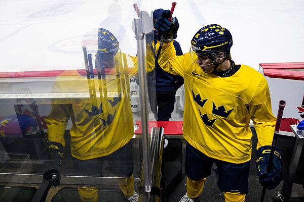 260101 Anton Frondell of Sweden at a practice session during the 2026 IIHF...