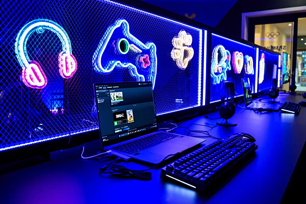 260203 A gaming station at the Milan Olympic Village during day -3 of the...