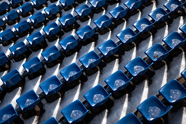260203 General view of chairs in the stands of Tesero Cross-country Skiing...