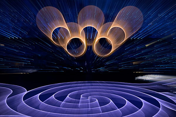 260206 The Olympic rings during the Opening Ceremony of the 2026 Winter...