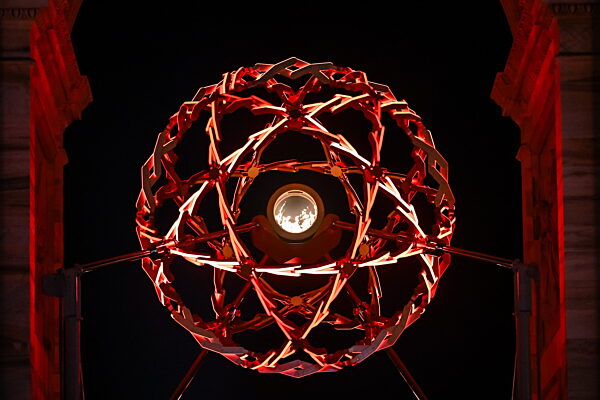 260206 The cauldron under the Arco della Pace during the Opening Ceremony of...