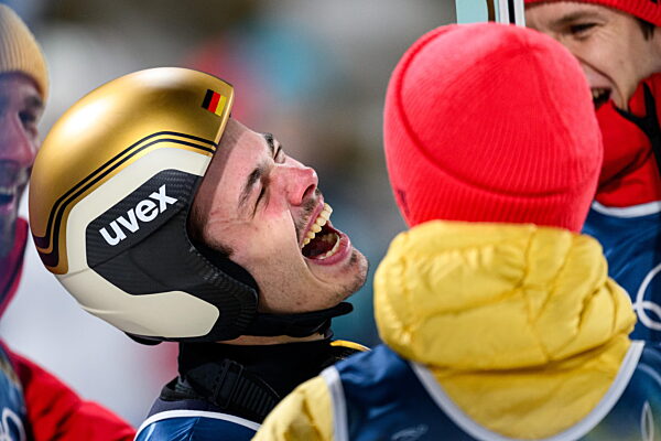 260209 Philipp Raimund of Germany celebrates after competing in the second...