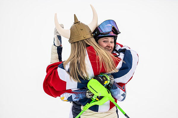 260210 Bianca Westhoff and Kajsa Vickhoff Lie of Norway after competing in...