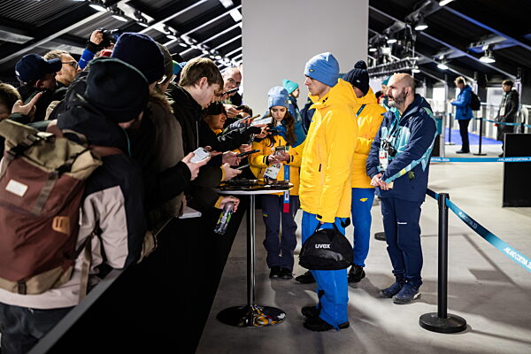 260212 Vladyslav Heraskevych of Ukraine in the mixed zone during mens...