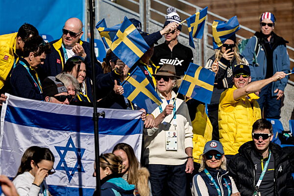 260213 King Carl XVI Gustaf of Sweden in the stands at the men's 10km free...