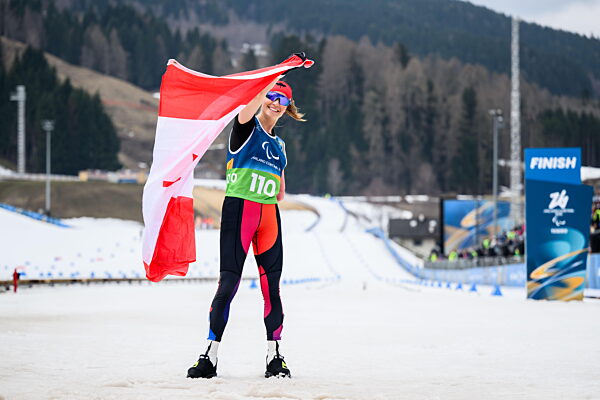 260311 Brittany Hudak of Canada celebrates after competing in the women's...