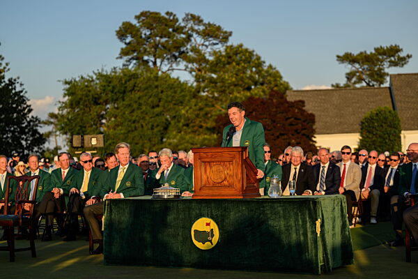 260412 Rory McIlroy of Northern Ireland during the Green Jacket Ceremony...
