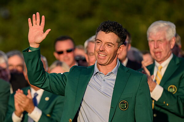 260412 Rory McIlroy of Northern Ireland during the Green Jacket Ceremony...