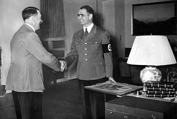 Adolf Hitler congratulates Rudolf Hess on his birthday, 1938
