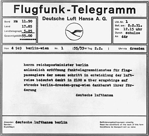 Aeronautical radio telegram, 1931
