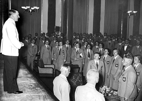Adolf Hitler with German Olympic athletic team in 1936