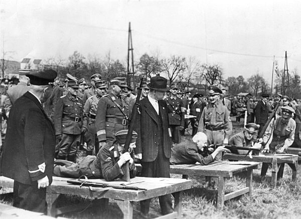 Wilhelm Schepmann at the shooting training of a Volkssturm(People's Assault) unit 1944