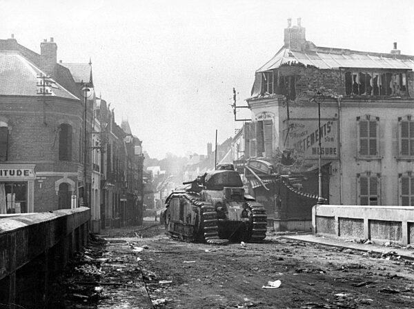 French tank which has been shot to pieces, 1940