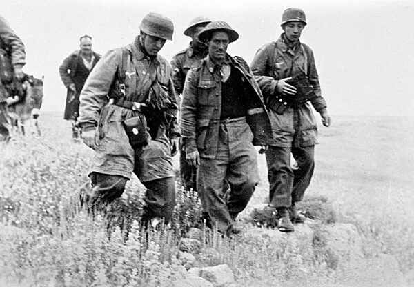 German Paratroopers with English Prisoners of War Near Corinth, 1941 